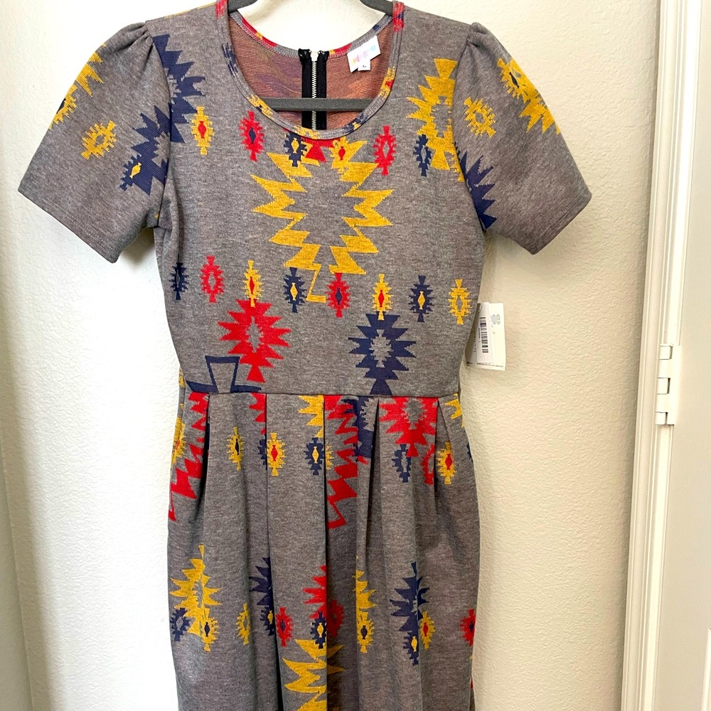 NWT Lularoe Amelia dress size L. With pockets! Beautiful Aztec pattern. Rare!